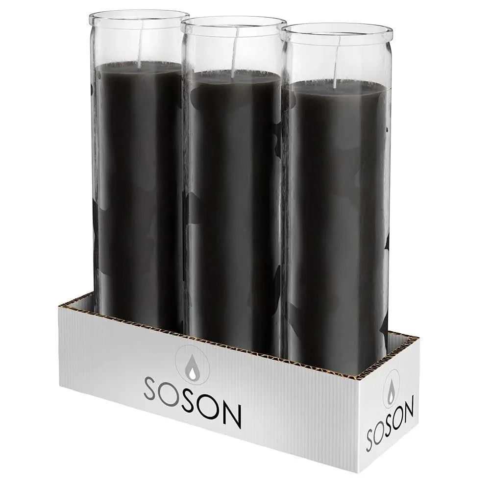 Simply Soson 2x8 inch Black Devotional Candles in Glass Jar - 3 Pack - 90 Hours Prayer Candle - Tall Pillar Candles for Religious, Memorials, Party