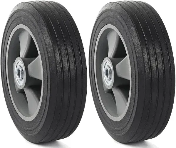 (2- Pack) Run-Flat Solid Rubber Replacement Tire 8" x 2'' with a 5/8" axle for Hand Trucks, Wheelbarrows, Dollies, Trolleys and More – Run Flat with 500 lbs Max Loads