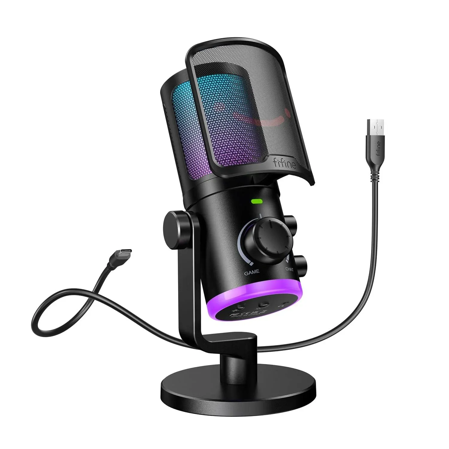 FIFINE Gaming PC Microphone, USB Streaming Microphone with Game Chat Balance, Computer Condenser Desktop RGB Mic with Mute Button, Noise Cancellation for Podcast/Twitch/Discord-AMPLIGAME AM6