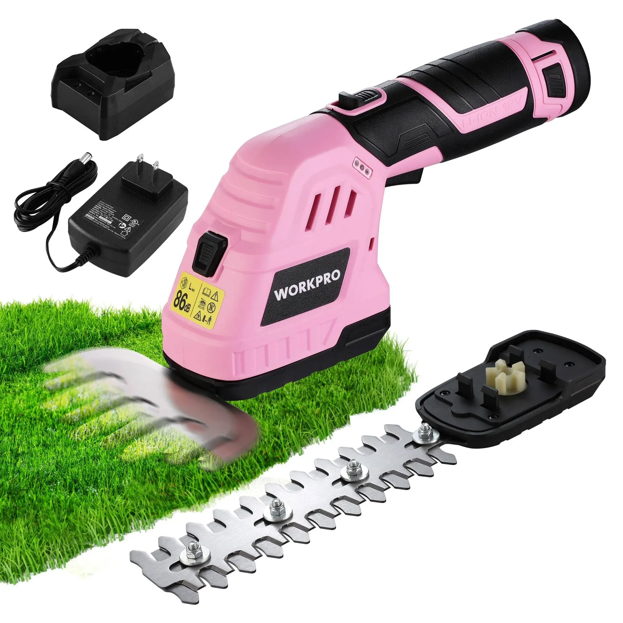 Workpro 12V Cordless Grass Shear & Shrubbery Trimmer - 2 In 1 Handheld Hedge