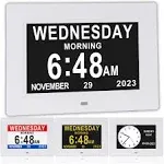 ybest 7 inch Extra Large Day Date Time Digital Day Calendar Clocks with Auto-Dimming 12 Alarm Reminders Dementia Clock for Senior Elderly Impaired