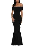 Betsy & Adam Womens Crepe Off-The-Shoulder Evening Dress Black 4