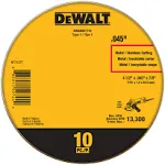 10 Pack Dewalt Metal Cut Off Wheels 4-1/2 x.045 x 7/8 T1 Cut TIN \u200eDWA8051T10