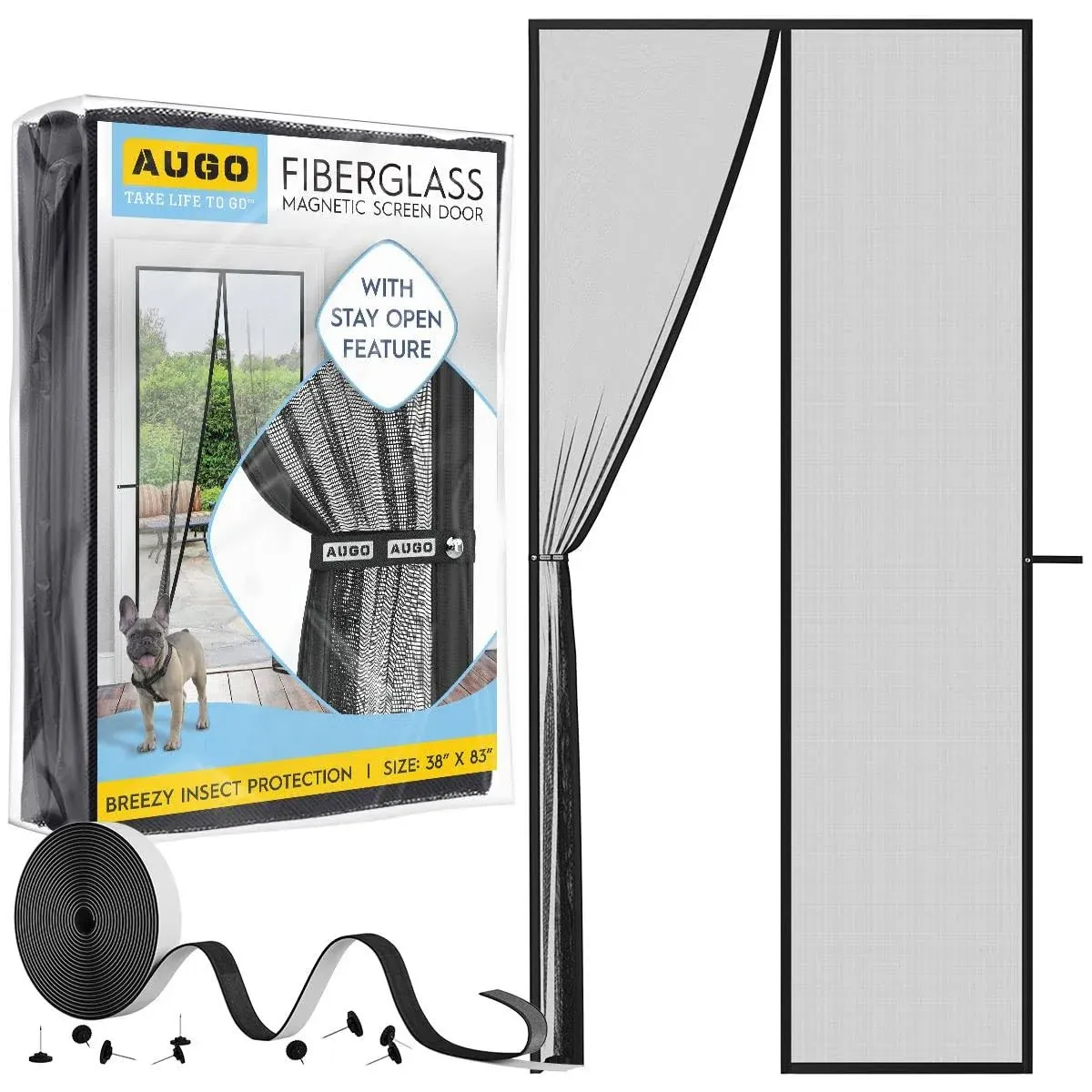 Magnetic Fiberglass Screen Door - Self Sealing, Heavy Duty, Hands Free Mesh P...