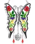 KY&BOSAM Butterfly Suncatcher Gifts for Mom Stained Glass Suncatcher for Windows Wind Chimes with Pressed Flower Wings and Heart Charm - Mom Birthday Gifts for Women Mothers Day Christmas