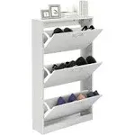 HOPUBUY Shoe Cabinet for Entryway, White Narrow Shoe Storage Cabinet Flip Down Shoe Rack Wood 3 Tier Shoe Organizer for Home and Apartment