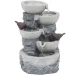 LuxenHome Small Water Fountain Outdoor, Resin 5 Tiered Pots Outdoor Fountain, Floor Stacked Stone Waterfall Fountain Decoration for Patio Garden Back Yard Courtyard 19 Inch, Gray/Brown