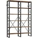 IRONCK Bookshelf Double Wide 6-Tier 76 H, Open Large Bookcase, Industrial Style Shelves, Wood and Metal Bookshelves for Home of