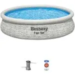 Bestway Fast Set 12' x 30" Round Inflatable Stacked Stone Swimming Pool Set