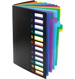 Better Office Products 24 Clear Pocket Expanding File Folder with 12 Colored Tabs 59601