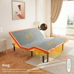 ESHINE King Adjustable Bed Frame, with Massage, Wireless Remote, USB, Under Bed Night Light, Head and Foot Incline