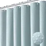 Dynamene Fog Blue Fabric Shower Curtain for Bathroom- Waffle Weave Textured Heav