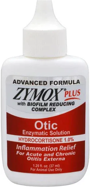 Zymox Advanced Formula Otic Plus Enzymatic Ear Solution for Dogs and Cats Without Hydrocortisone, 1.25oz