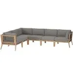 Modway Clearwater Outdoor Patio Teak Wood 6-Piece Sectional Sofa - EEI-6125 Gray Graphite