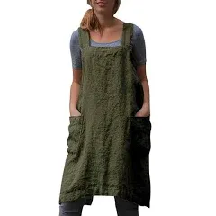 Cotton Linen Apron for women Cross Back Apron Pinafore Dress for Baking Cooki...