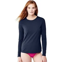 Lands' End Women's Long Crew Neck Long Sleeve Rash Guard UPF 50 Sun Protection Swim Tee