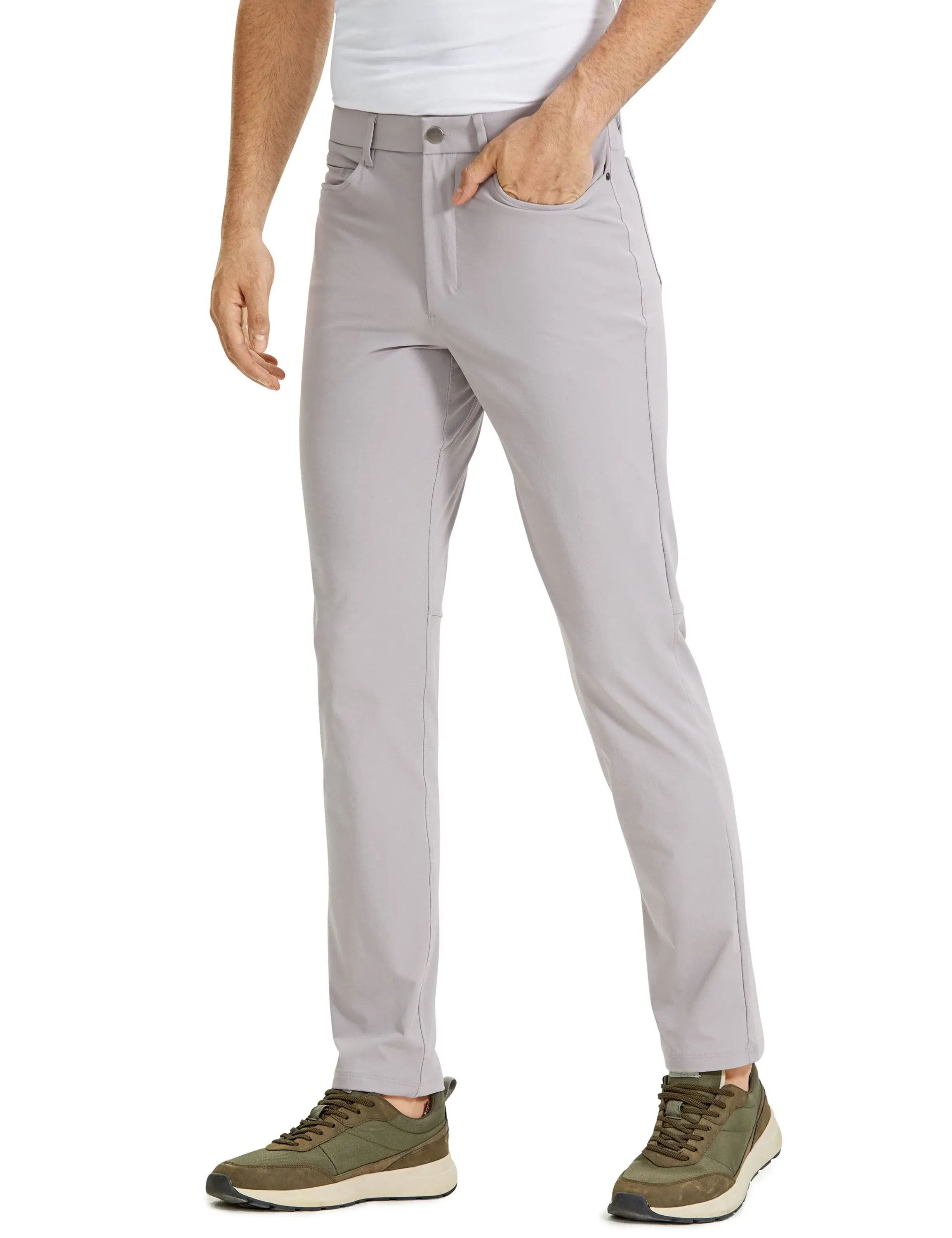 CRZ Yoga Mens Work Slim Fit All-Day Comfort Golf Pants 5 Pockets 30'' Gull Gray / 32