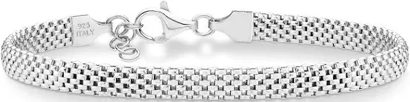 Miabella Sterling Silver Italian 5mm Mesh Link Chain Bracelet for Women