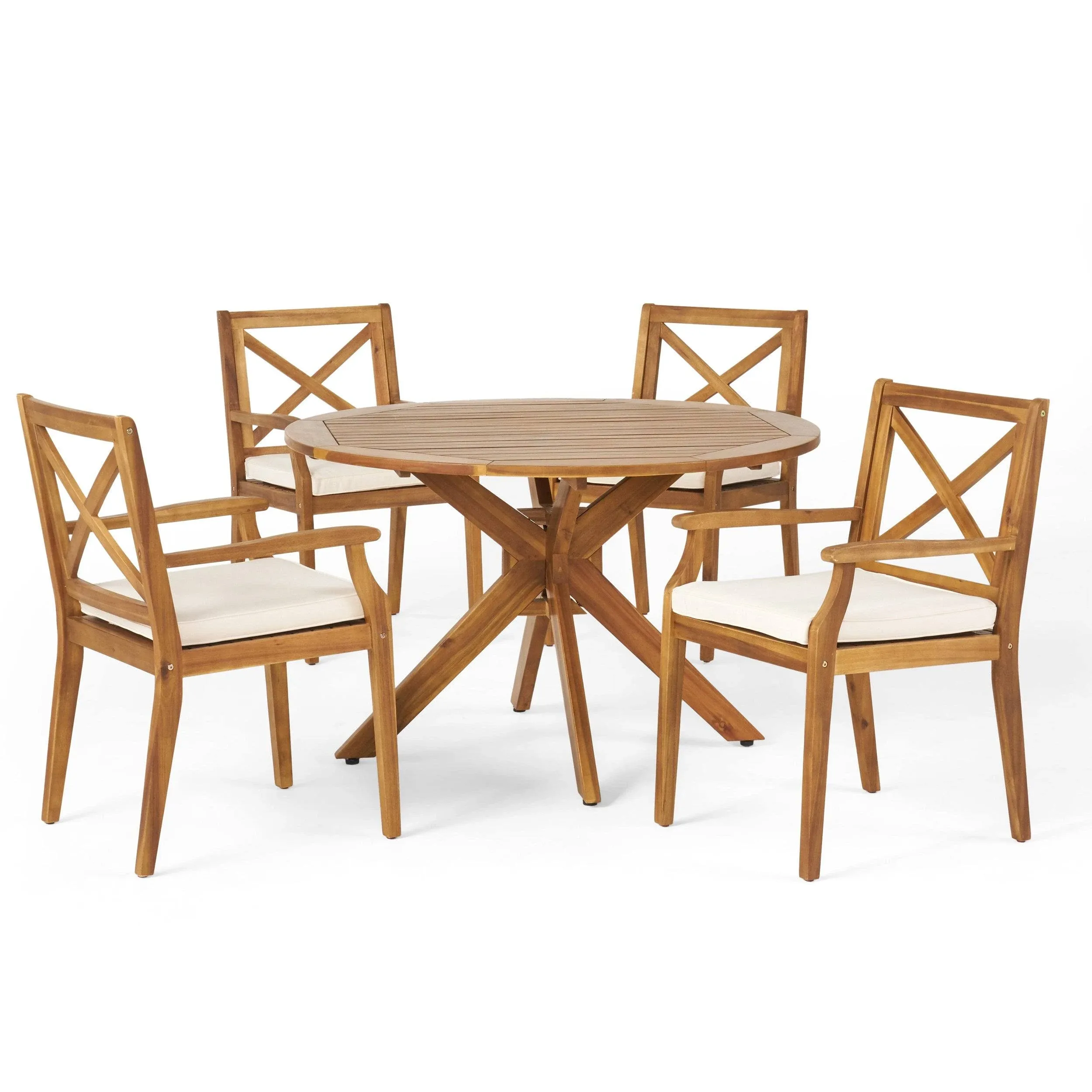 Jordan Outdoor 5 Piece Acacia Wood Dining Set - Crme, Teak