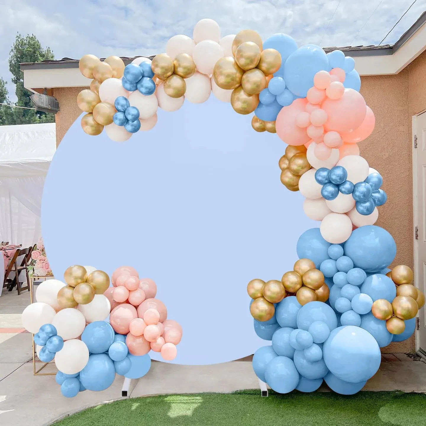 Blue Round Backdrop Cover 7.2x7.2ft Blue Circle Birthday Photo Photography Ba...