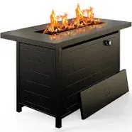 Ciays 42 Inch Gas Fire Pit Table, 60,000 BTU Propane Pits for Outside with Steel Lid and Lava Rock, 2 in 1 Firepit Table Gatherings Parties on Patio Deck Garden Backyard, Black