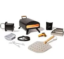 Bertello SimulFIRE Outdoor Pizza Oven Bundle - Wood Fire Portable 12 inch Brick Oven with Gas Burner, Peel, Wood Tray, Cover, & Thermometer - Portable Pizza Maker - As Seen on SHARK TANK