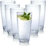 Kurala Unbreakable Plastic Tumbler Cups Set of 6 25oz Highball Drinking Glasses Clear Set of 6