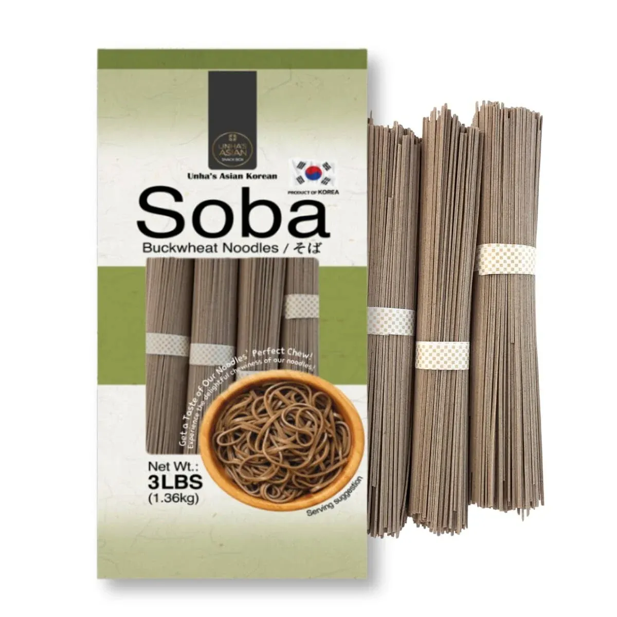 Unha Japanese Buckwheat Noodle, Air Dried Soba Noodle 4 Simply Ingredients, Used for Cold Soup or Hot Soup - 3LB Per Pack