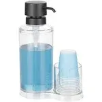 mDesign Plastic Refillable Mouthwash Dispenser/Cup Organizer - Clear/Black