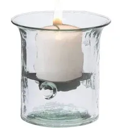 Glass Hurricane Pillar Candle Holder with Rustic Metal Insert, Perfect as a Centerpiece (Large)