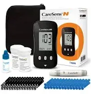 CareSens N Blood Glucose Monitor Kit with 100 Blood Sugar Test Strips, 100 Lancets, 1 Blood Glucose Meter, 1 Lancing Device, 1 Control Solution, Travel Case for Diabetes Testing