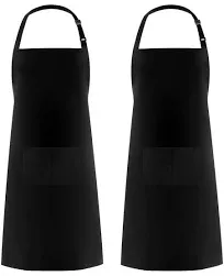 Syntus 2 Pack Adjustable Bib Apron Waterdrop Resistant with 2 Pockets Cooking Kitchen Aprons for Women Men Chef