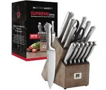 15-Piece Premium Kitchen Knife Set With Block | German Stainless Steel Knives...