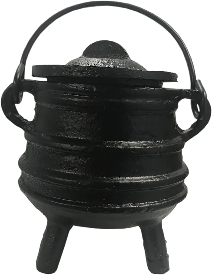 Ribbed Style Cast Iron Cauldron with Lid Size-3" D 4.5" H