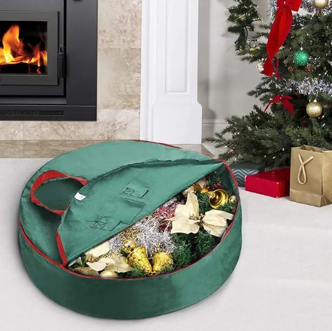 Primode Christmas Wreath Storage Bag 48" - Handles Made Of Durable 600D Oxford Polyester Material Storage Bag Extra Large 48” Holiday Wreaths Container (Black)