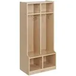 2-Section Coat Locker with Bench, Classroom Furniture, Natural