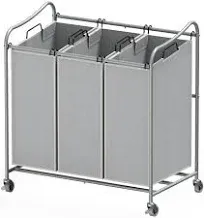 Simple Houseware Heavy-Duty 3-Bag Laundry Sorter Cart, Chrome