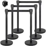 VEVOR Crowd Control Stanchion, Set of 6 Pieces Stanchion Set, Stanchion Set with 6.6 ft/2 M Black Retractable Belt - 6.6 ft