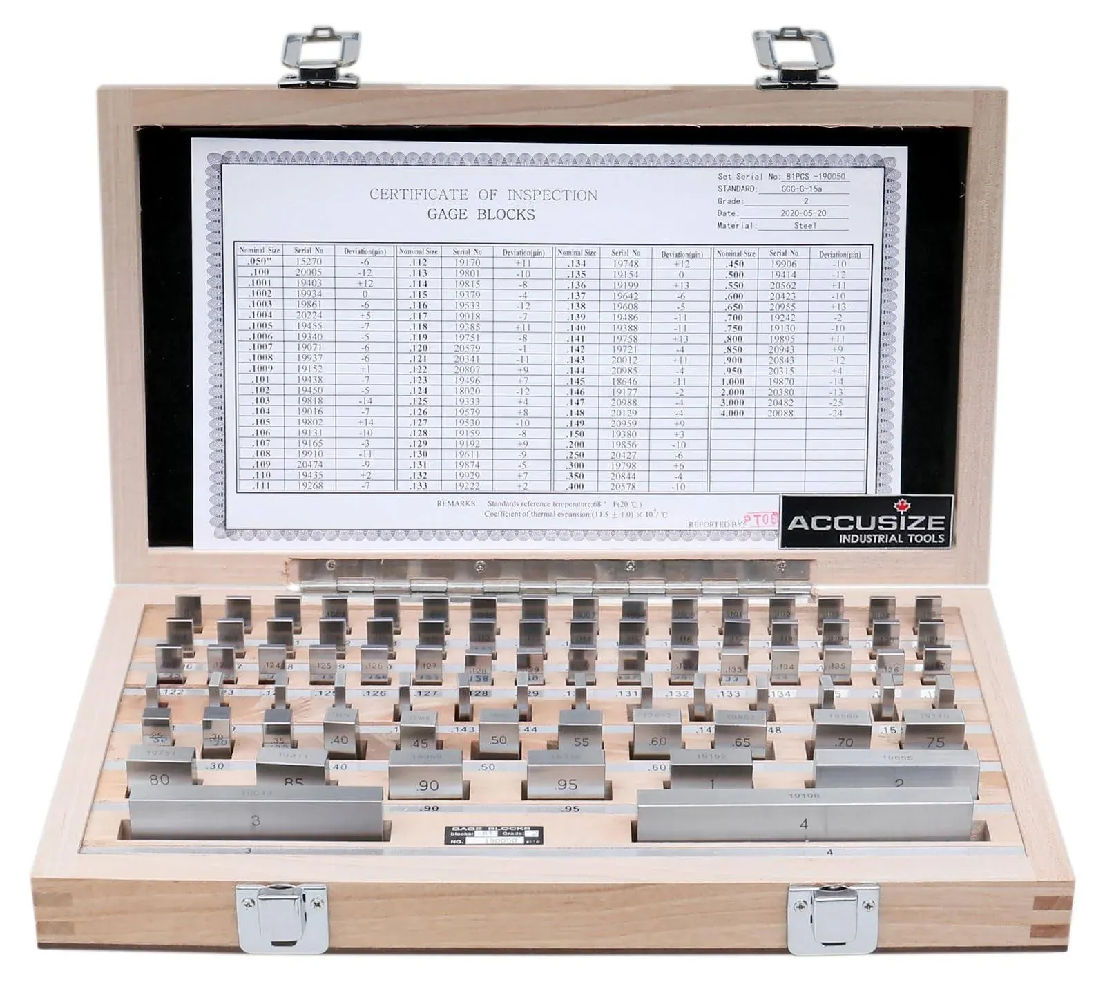 Accusize Industrial Tools 81 Pc Grade AS-2 Steel Gage Block Set, P900-S583