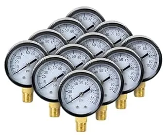 H2O PRO 12 Pack 100 PSI Steel Pressure Gauge with 1/4 Inch Male NPT Connection, Measures Well Water Pressure, Model 024771