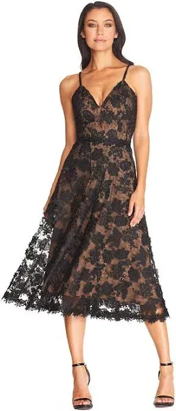 Dress the Population Tahani Floral Embroidered Fit & Flare Midi Dress