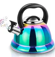 Whistling Tea Kettle for Stovetop, 3.5L Stainless Steel Tea Pot with Cool Ergonomic Folding Handle, Rainbow Induction Kettles for Boiling Water, Mirror Finish