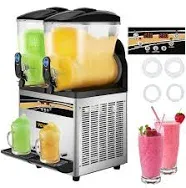 VEVOR Commercial Slushy Machine, 15Lx2 Tank Margarita Maker, 1000W Stainless Steel Smoothie Frozen Drink Maker for Supermarkets Cafés Restaurants Bars Home Use