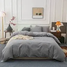 Janlive Washed Cotton Duvet Cover Queen Ultra Soft 100% Cotton Solid Color