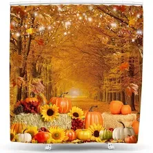 Autumn Maple Forest Pumpkin Shower Curtain for Bathroom Pathway in The Woods ...