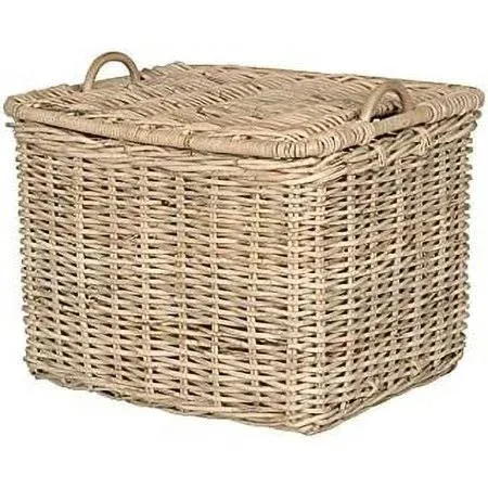 Rattan Core Rectangular Storage Basket with Lid, Natural, Large