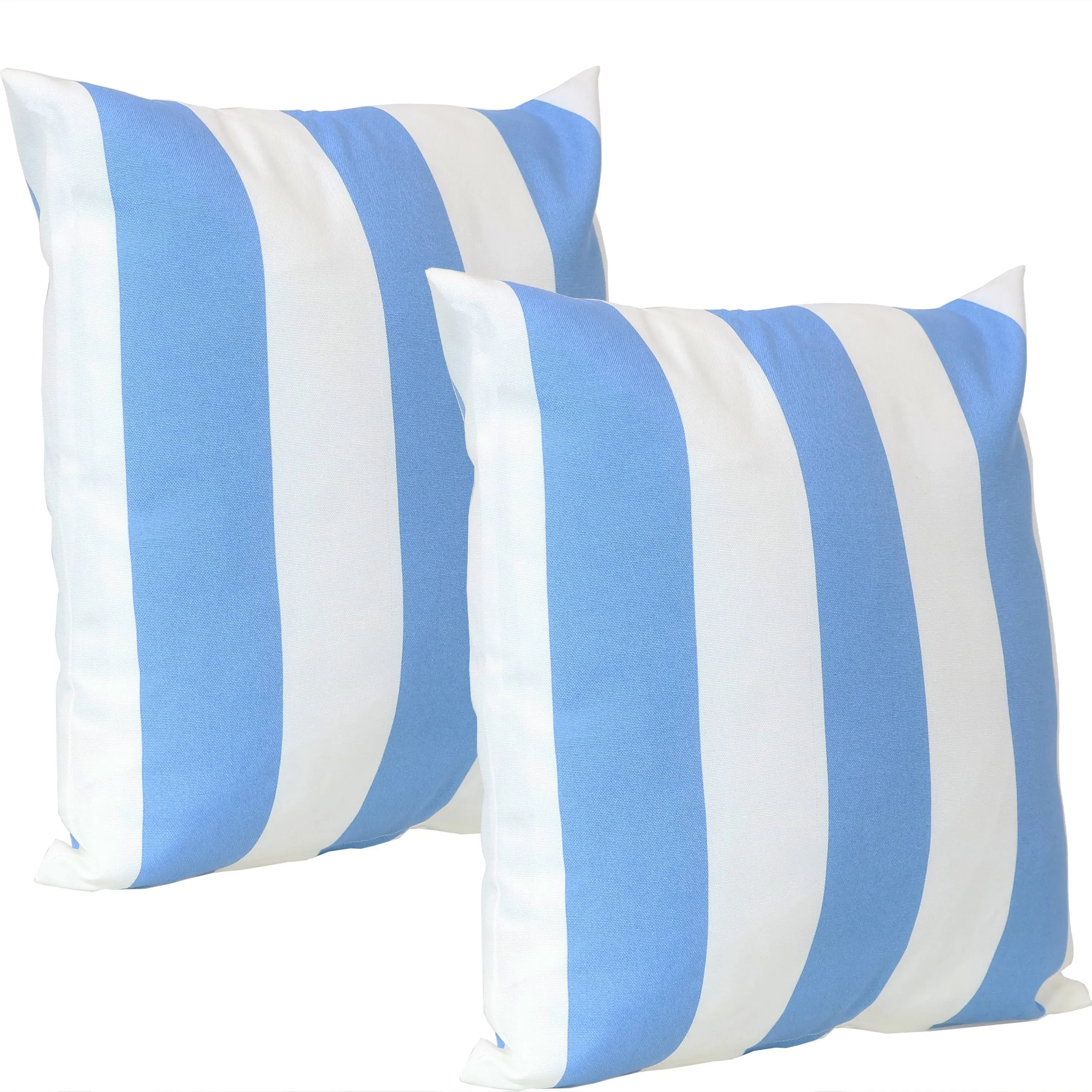 Sunnydaze Indoor and Outdoor Decorative Throw Pillows Set of 2 with Zipper Closures and Inserts - 17-Inch Square Patio Furniture Accents - Weather-Resistant Polyester - Beach-Bound Stripe