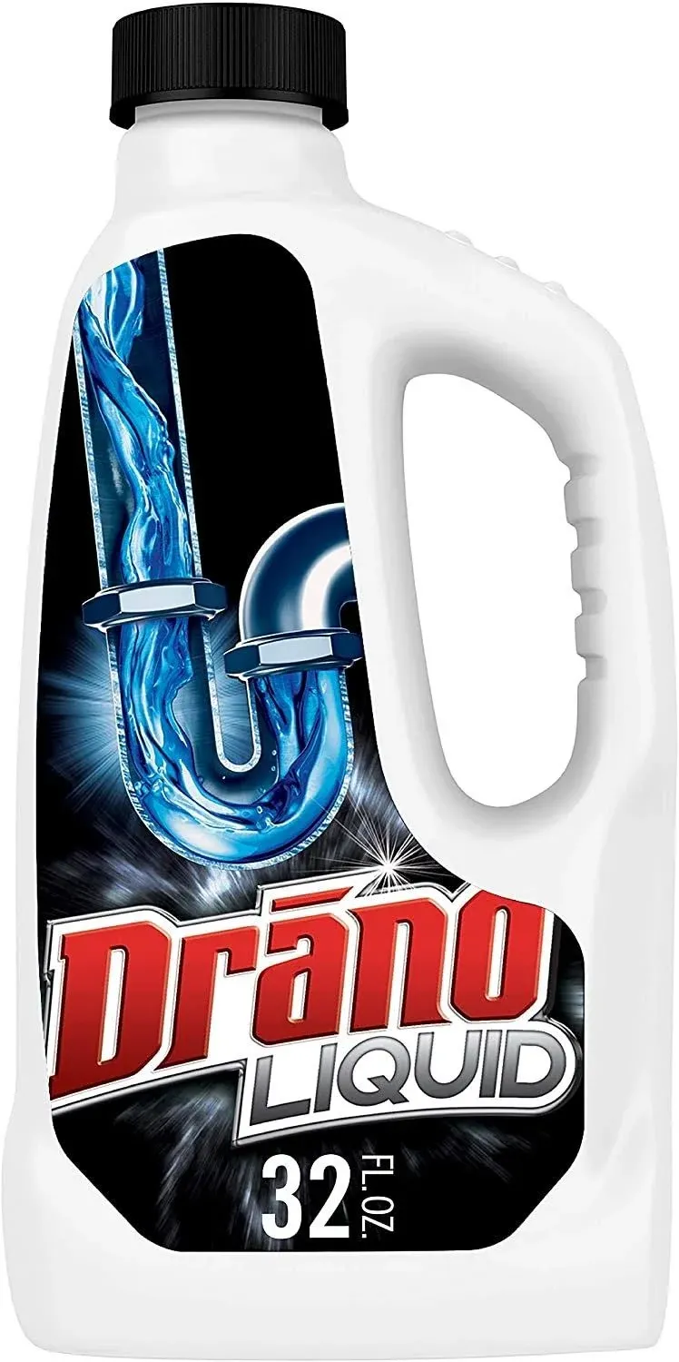 DRANO Liquid Clog Remover: Jug, 32 oz, Liquid, Unscented, 12 PK