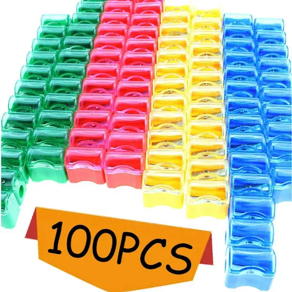 100 Pcs Colored Pencil Sharpener,Plas<wbr/>tic Single Hole Bulk Pencil Sharpeners 