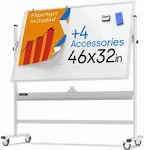 Rolling Dry Erase Board 24 x 48 - Large Portable Magnetic Whiteboard with Stand - Double Sided Easel Style Whiteboard with Wheels - Mobile Standing